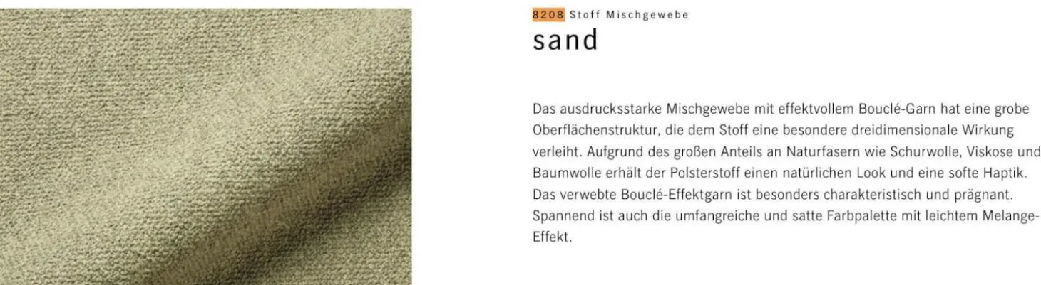 Wohnlandschaft Jalis Stoff 8208 Sand Nahtband 5091 Mittelgrau 339 x 226