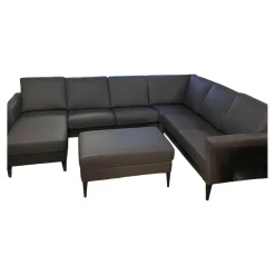 Wohnlandschaft Mit Hocker Leder Prime Anthrazit Fuß Metall Schwarz