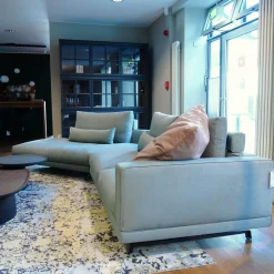 Wohnlandschaft Octave Bezug Stoff Wing WG243 Grau Grün Gestell Metall Zinnfarbig Lackiert Inklusive Kissen