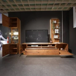 Wohnwand 2020 Asteiche Geölt Braun Glas Optiwhite Weiß