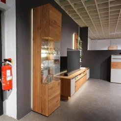 Wohnwand 2020 Asteiche Geölt Braun Glas Optiwhite Weiß