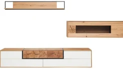 Wohnwand 2106 Asteiche Hell Furniert Absetzung Mattlack Weiß Inklusive Beleuchtung