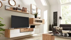 Wohnwand 2106 Asteiche Hell Furniert Absetzung Mattlack Weiß Inklusive Beleuchtung