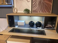 Wohnwand 2106 Asteiche Hell Furniert Absetzung Mattlack Weiß Inklusive Beleuchtung