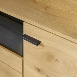 Wohnwand 2022 Balkeneiche Honig Braun Furniert Lack Seidenmatt Anthrazit Griff Anthrazit Matt Mit LED Beleuchtung