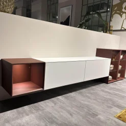 Wohnwand 945 Easytouch Lacklaminat Alpinweiß Und Rot Mit Beleuchtung