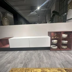 Wohnwand 945 Easytouch Lacklaminat Alpinweiß Und Rot Mit Beleuchtung