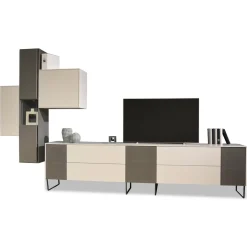 Wohnwand 419 Intono Glattlack Steingrau Rahmenfüße Schwarz