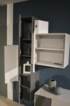 Wohnwand 419 Intono Glattlack Steingrau Rahmenfüße Schwarz