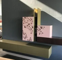 Wohnwand 135 Kombination Mit Blattbronze Belegt Lack Matt Oliv