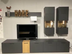 Wohnwand 2023 Lack Carbongrau Akzente Hirnholz Salzkammerguteiche Inklusive Beleuchtung