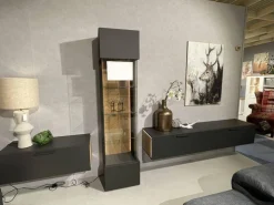 Wohnwand 2023 Lack Carbongrau Akzente Hirnholz Salzkammerguteiche Inklusive Beleuchtung Mit Fernsteuerung