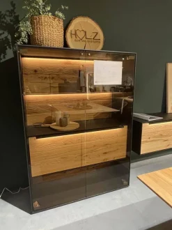 Wohnwand 2026 Riffbuche Massiv Absetzung Kernesche Gebürstet Anthrazit Gebeizt Inklusive Beleuchtung