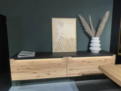 Wohnwand 2026 Riffbuche Massiv Absetzung Kernesche Gebürstet Anthrazit Gebeizt Inklusive Beleuchtung