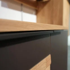 Wohnwand 2009 1S Wildeiche Massiv Soft Gebürstet Mattglas Cubanit / Magnolie / Schlamm