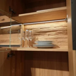 Wohnwand 2009 1S Wildeiche Massiv Soft Gebürstet Mattglas Cubanit / Magnolie / Schlamm