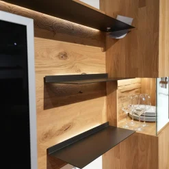 Wohnwand 2009 1S Wildeiche Massiv Soft Gebürstet Mattglas Cubanit / Magnolie / Schlamm