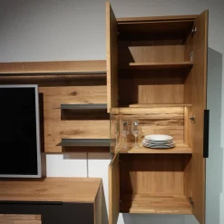 Wohnwand 2009 1S Wildeiche Massiv Soft Gebürstet Mattglas Cubanit / Magnolie / Schlamm