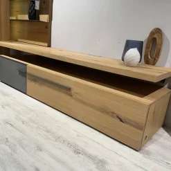 Wohnwand 2004 Wildeiche Rustiko Schwarz Und Echtholzfurnier Griff Aluminium Anthrazit Mit Beleuchtung