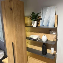 Wohnwand 2004 Wildeiche Rustiko Schwarz Und Echtholzfurnier Griff Aluminium Anthrazit Mit Beleuchtung