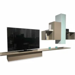 Wohnwand Alea Lack Matt Kristallblau Seide Glas