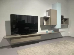 Wohnwand Alea Lack Matt Kristallblau Seide Glas