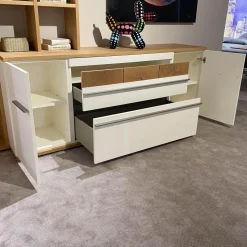 Wohnwand Atena Lack Lack Seidenmatt Weiß Akzente Balkeneiche Honig Inklusive Beleuchtung Ohne Deko