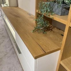 Wohnwand Atena Lack Lack Seidenmatt Weiß Akzente Balkeneiche Honig Inklusive Beleuchtung Ohne Deko