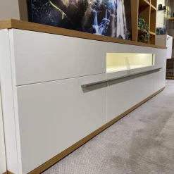 Wohnwand Atena Lack Lack Seidenmatt Weiß Akzente Balkeneiche Honig Inklusive Beleuchtung Ohne Deko