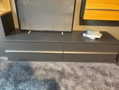 Wohnwand Aterno Front Und Korpus Schiefergrau Grau Absetzung Eiche Struktur Inklusive LED Beleuchtung