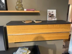 Wohnwand Aterno Front Und Korpus Schiefergrau Grau Absetzung Eiche Struktur Inklusive LED Beleuchtung