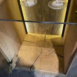 Wohnwand Benjo 7720W V20 Kerneiche Umato Sägerau Gebürstet Applikation Lack Weiß Mit Beleuchtung