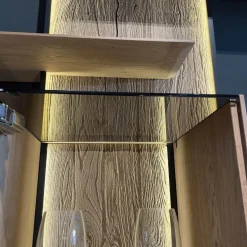 Wohnwand Benjo 7720W V20 Kerneiche Umato Sägerau Gebürstet Applikation Lack Weiß Mit Beleuchtung