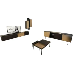 Wohnwand Bera Eiche Satin Terra Schwarz Gold Inklusive Sideboard Und Couchtisch