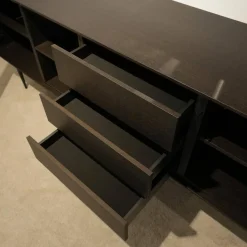 Wohnwand Bera Eiche Satin Terra Schwarz Gold Inklusive Sideboard Und Couchtisch