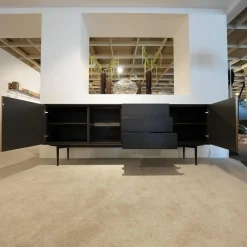 Wohnwand Bera Eiche Satin Terra Schwarz Gold Inklusive Sideboard Und Couchtisch