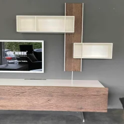 Wohnwand Bohle Lack Weiß Struktureiche Geräuchert mit Beleuchtung