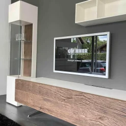 Wohnwand Bohle Lack Weiß Struktureiche Geräuchert mit Beleuchtung