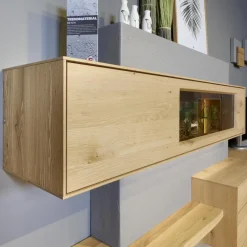 Wohnwand Brik Kerneiche Natur Massiv Akzente In Betonstein Inklusive 2 Wandleuchten