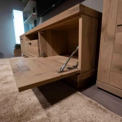 Wohnwand Cabrera Asteiche Massiv Bianco Geölt Mit Beleuchtung