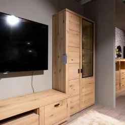 Wohnwand Cabrera Asteiche Massiv Bianco Geölt Mit Beleuchtung