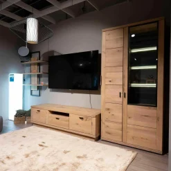 Wohnwand Cabrera Asteiche Massiv Bianco Geölt Mit Beleuchtung