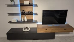 Wohnwand Cairano Schiefer Schwarz Raucheiche Massiv Mit Beleuchtung Und Kabeldurchlass