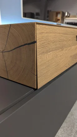 Wohnwand Cairano Schiefer Schwarz Raucheiche Massiv Mit Beleuchtung Und Kabeldurchlass