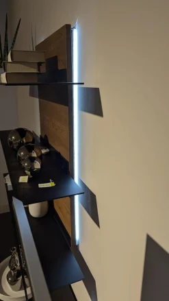 Wohnwand Cairano Schiefer Schwarz Raucheiche Massiv Mit Beleuchtung Und Kabeldurchlass