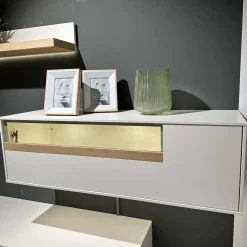 Wohnwand Calea Lack Seidenmatt Weiß Akzent Wildeiche Natur Mit LED Beleuchtung