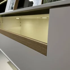 Wohnwand Calea Lack Seidenmatt Weiß Akzent Wildeiche Natur Mit LED Beleuchtung