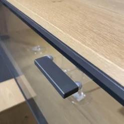 Wohnwand Cantato 1006 Balkeneiche Natur Lack Seidenmatt Anthrazit Griff Anthrazit Fußgestell Metallverstärkung Mit LED Beleuchtung