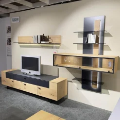 Wohnwand Cantato 1006 Balkeneiche Natur Lack Seidenmatt Anthrazit Griff Anthrazit Fußgestell Metallverstärkung Mit LED Beleuchtung