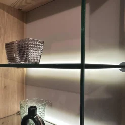 Wohnwand Carson Asteiche Massiv Bianco Geölt Akzent Glas Schlamm Grau Satiniert